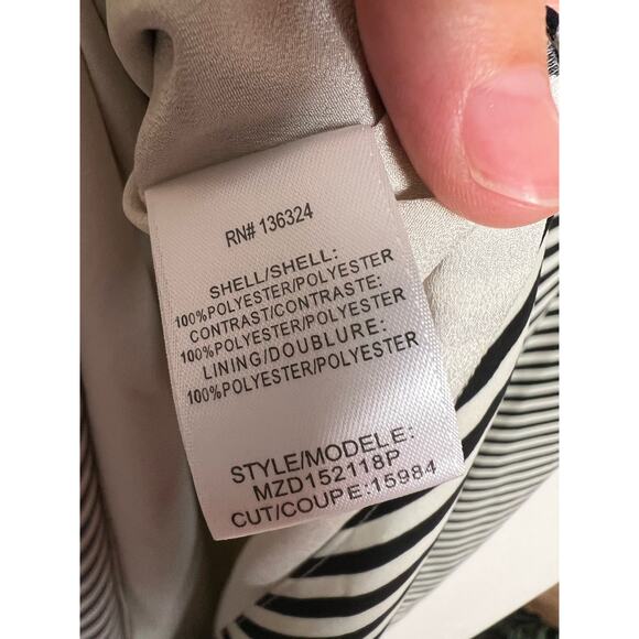 Halston Heritage Black White Striped Asymmetrical One Shoulder Midi Dress  XS - Picture 12 of 12